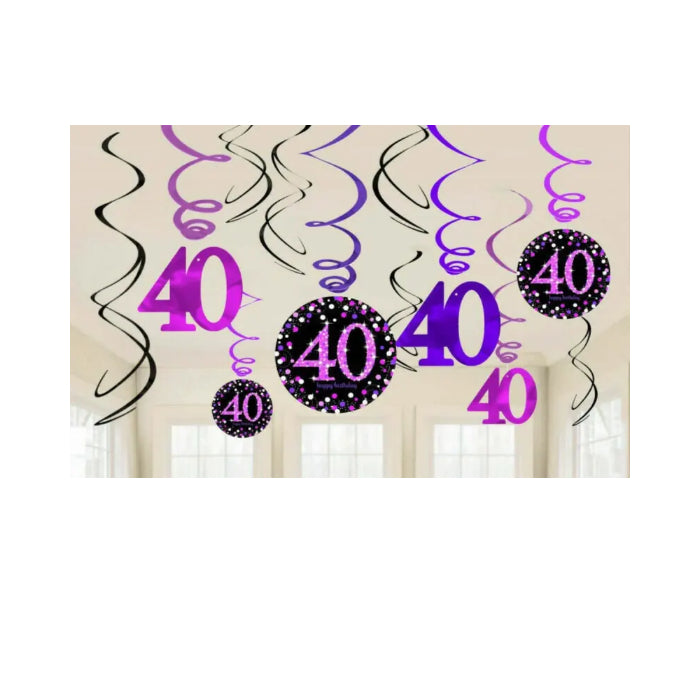 40th Birthday Party Pink Swirls Decoration Pack Of 12 Melbourne Supplies