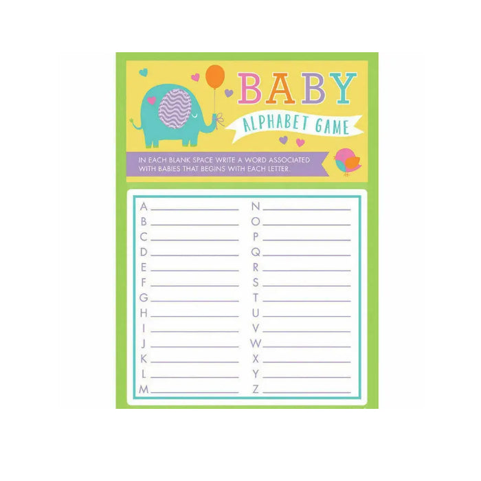 Baby Shower Party Supplies 24 Sheets Alphabet a to Z Fun Activity Game Melbourne Supplies