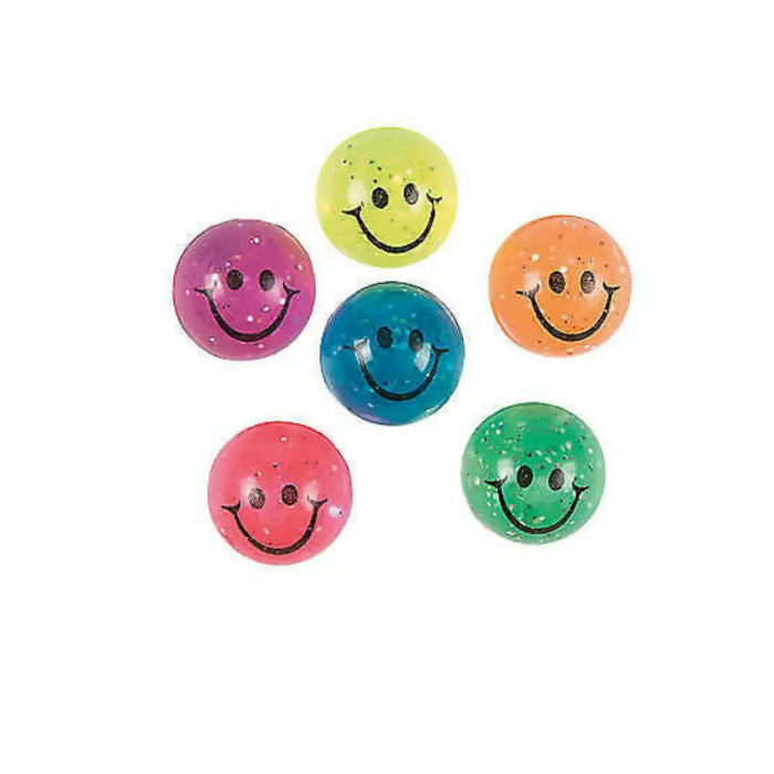 High-Bounce Rubber Smile Face Balls with Glitter Pack Melbourne Supplies