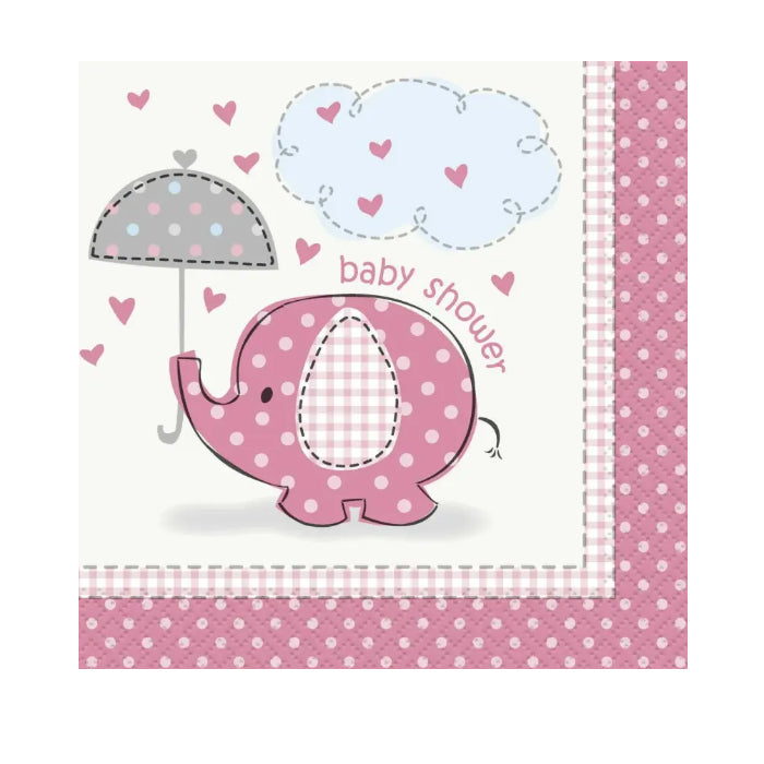 Pink Baby Elephant Large Napkins Baby Shower Pack of 16 Melbourne Supplies