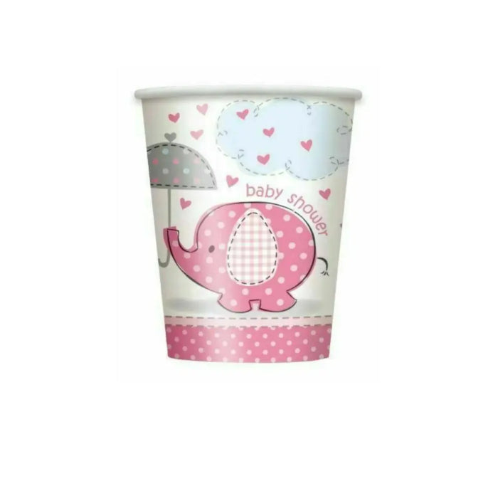 Pink Elephant Umbrella Baby Shower 8pk Paper Cups Melbourne Supplies