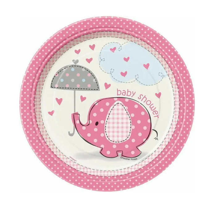 Pink Elephant Umbrella Baby Shower Large Paper Plates Melbourne Supplies