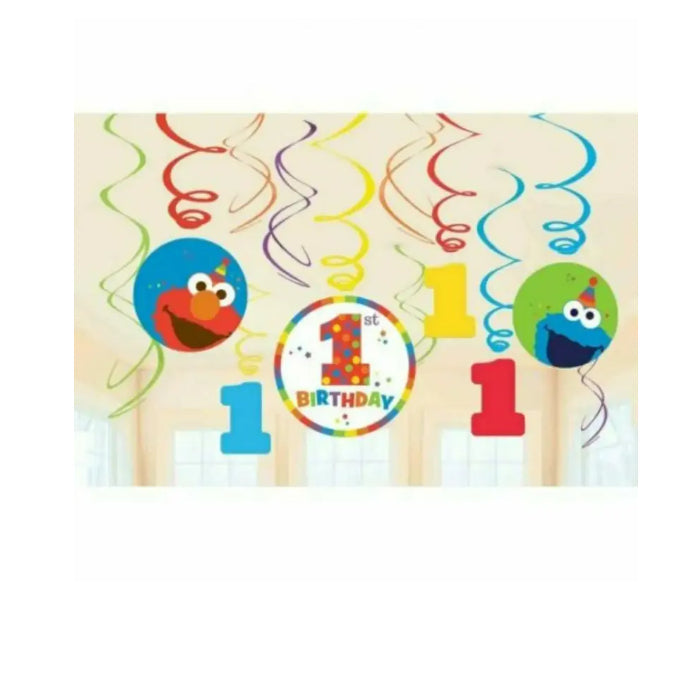 SESAME STREET BIRTHDAY PARTY SUPPLIES 12 PACK SWIRLS HANGING DECORATIONS Melbourne Supplies