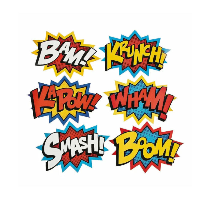 Superhero 6 Cardboard Jumbo Word Cutout Decorations Melbourne Supplies