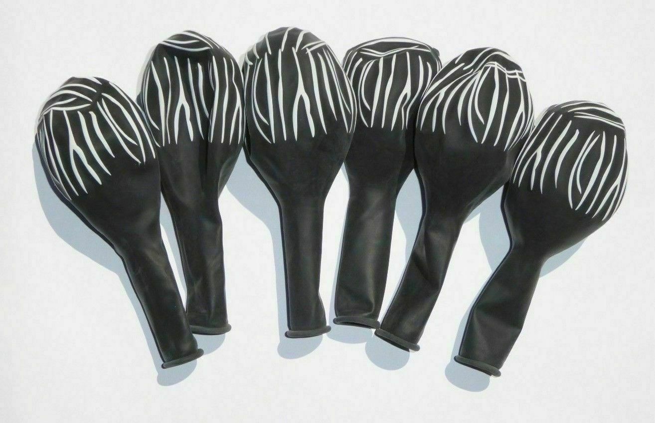 Zebra Tiger Striped Black Latex Balloons (x12) Jungle Zoo Helium Balloon Melbourne Supplies